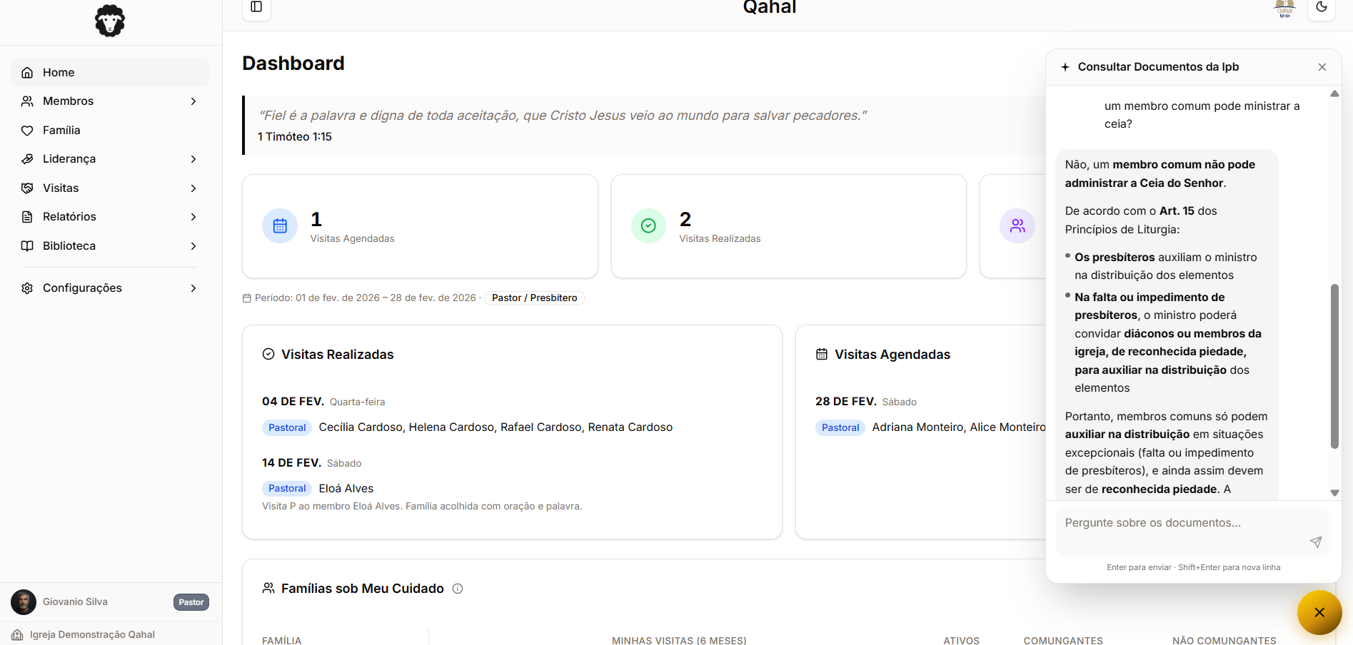 ovelhIA — assistente de IA integrado ao Qahal para igrejas