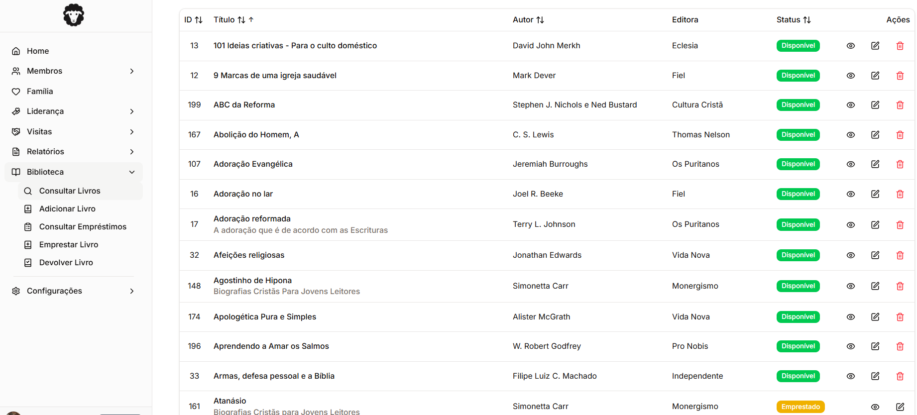 Biblioteca de documentos e recursos para igrejas no sistema Qahal