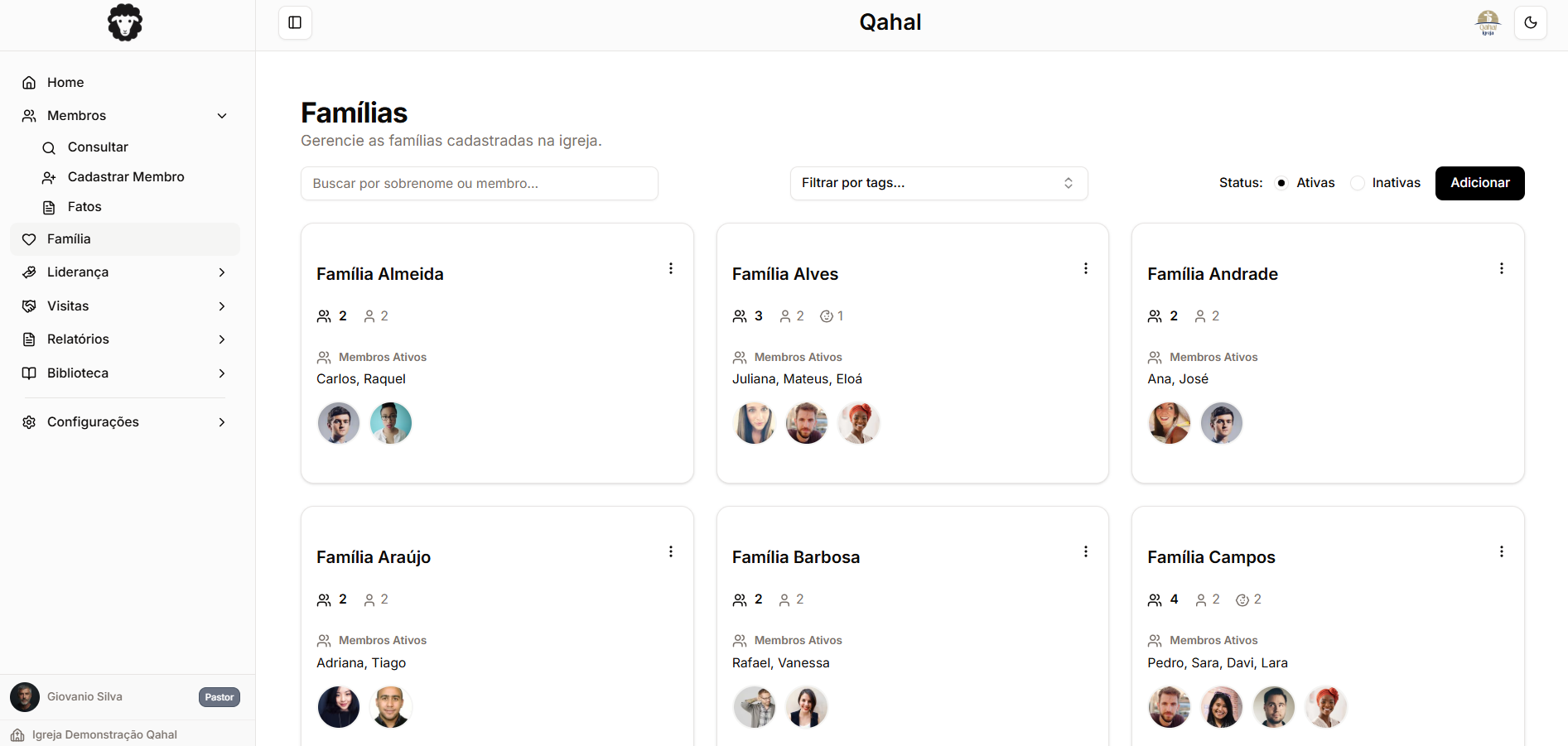 Gestão de famílias em sistema para igrejas – organização por núcleo familiar