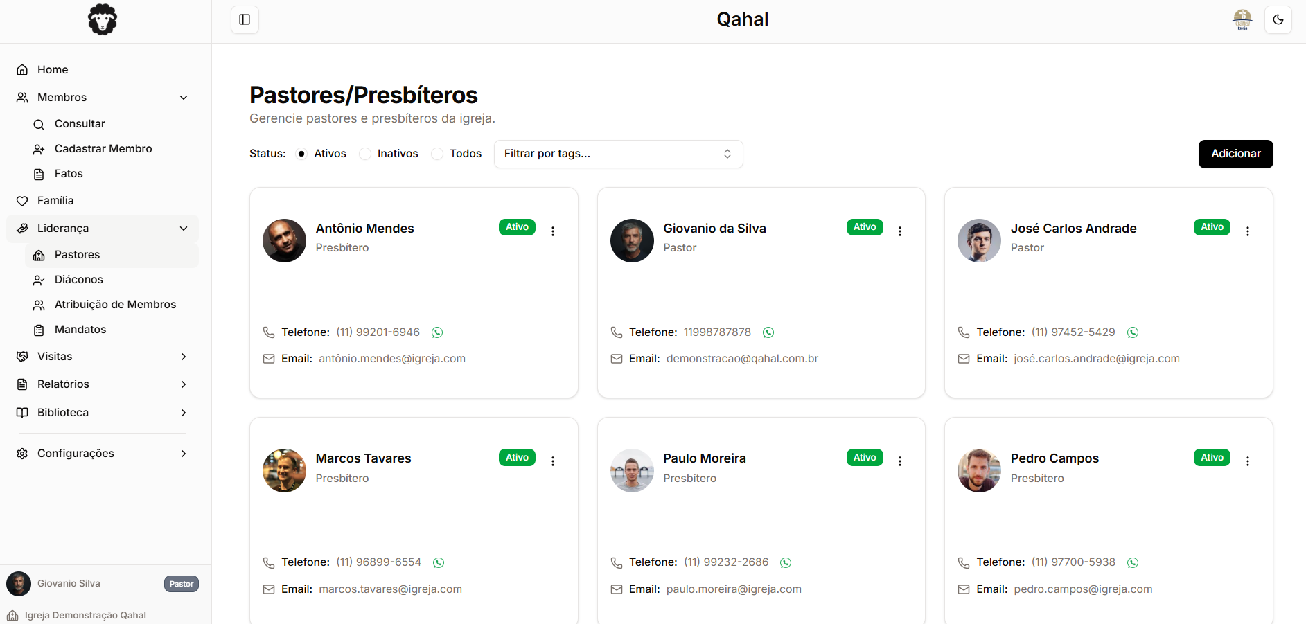 Gestão de pastores e liderança eclesiástica – sistema para secretaria de igreja